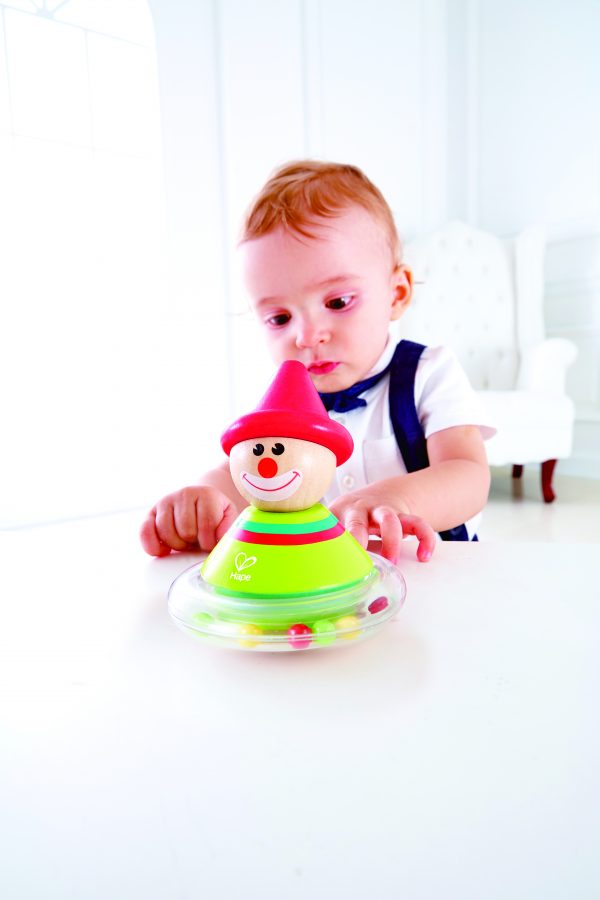 Roly-Poly Ralph - rammelaar - clown - hout - kunststof- speelgoed - houten speelgoed - dn houten tol - de mouthoeve - boekel - hape - baby