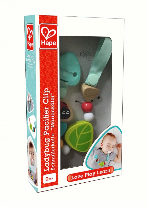 Ladybug pacifer clip - lieveheersbeestje - speen - baby - hout - stof - speelgoed - houten speelgoed - dn houten tol - de mouthoeve - winkel - boekel - hape