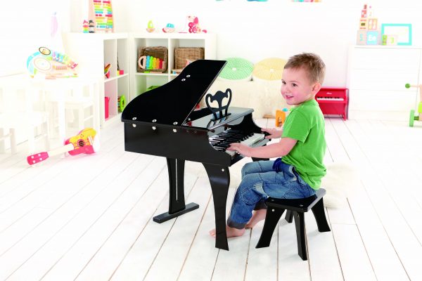 vleugel piano zwart - piano - zwart - hout - instrument - muziek - speelgoed - houten speelgoed - dn houten tol - de mouthoeve - boekel - winkel - peuter - kleuter - hape