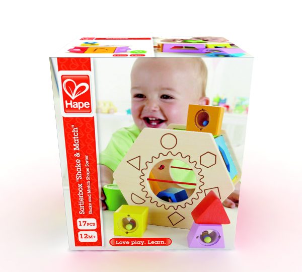 Vormen zeshoek - shake and match shape sorter - hout - speelgoed - houten speelgoed - zeshoek - vormen - baby - peuter - dn houten tol - de mouthoeve - boekel - winkel - hape