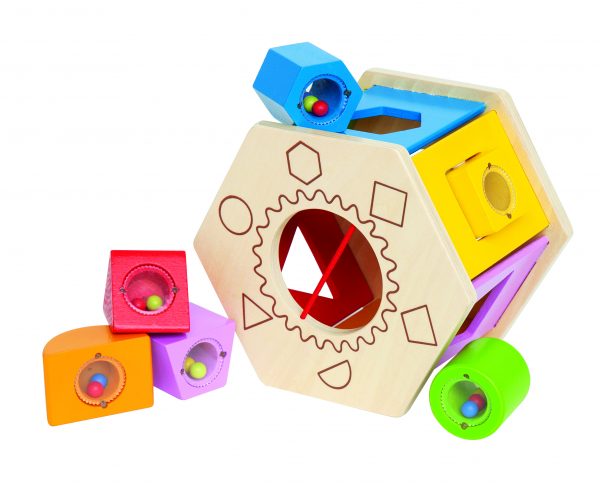 Vormen zeshoek - shake and match shape sorter - hout - speelgoed - houten speelgoed - zeshoek - vormen - baby - peuter - dn houten tol - de mouthoeve - boekel - winkel - hape