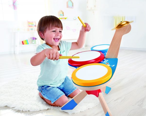 Drum met Bekken - instrument - drum - trommel - bekken - muziek - peuter - kleuter - speelgoed - houten speelgoed - dn houten tol - de mouthoeve - boekel - hape