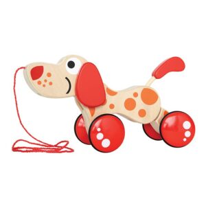 Hond - hond trekdier - hout - houten speelgoed - dn houten tol - de mouthoeve - boekel - pepe - baby - peuter - hape