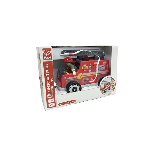 brandweerauto - fire truck - hout - auto - speelgoed - houten speelgoed - hape - dn houten tol - de mouthoeve - boekel - winkel - peuter - kleuter - E3024