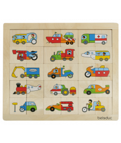 puzzel - match & mix transport puzzel - transport - mixen - matchen - hout - speelgoed - houten speelgoed - 24 stukjes - peuter - kleuter - dn houten tol - de mouthoeve - boekel - winkel - beleduc