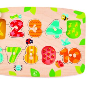 puzzel - nummer puzzel - number peg puzzle - hout - speelgoed - houten speelgoed - dn houten tol - de mouthoeve - boekel - hape - E1404 - peuter - kleuter - cijfers