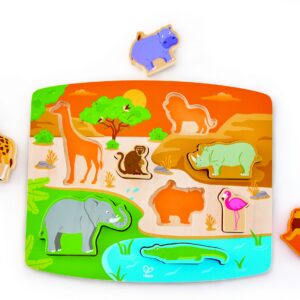 puzzel - wilde dieren puzzel en Speel - wild animal puzzle & play - hout - speelgoed - houten speelgoed - hape - dn houten tol - de mouthoeve - boekel - winkel - peuter - dreumes - E1455