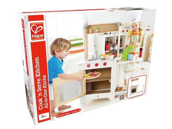 keukentje - Koken en Serveer Keuken - cook en serve kitchen - hape - E3126 - speelgoed - houten speelgoed - child - peuter - kleuter - vanaf 3 jaar - dn houten tol - de mouthoeve - boekel - winkel