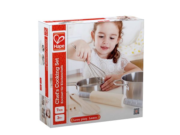 keukentje - child - chefs pannenset - chefs cooking set - hape - E3137 - speelgoed - hout - metaal - houten speelgoed - peuter - kleuter - vanaf 3 jaar - dn houten tol - de mouthoeve - boekel - winkel
