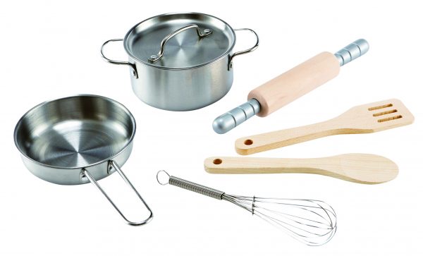 keukentje - child - chefs pannenset - chefs cooking set - hape - E3137 - speelgoed - hout - metaal - houten speelgoed - peuter - kleuter - vanaf 3 jaar - dn houten tol - de mouthoeve - boekel - winkel