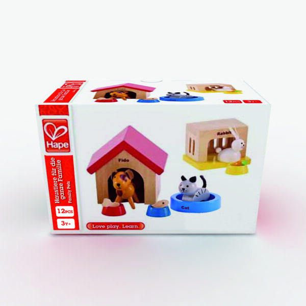poppenhuis- hond - poes - konijn - beestenboel - family pets - E3455 - hape - speelgoed - houten speelgoed - peuter - kleuter - verjaardagscadeau - kado - cadeau - verjaardagskado - dn houten tol - de mouthoeve - boekel