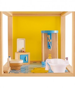 child - badkamer - poppenhuis - family bathroom - douche - toilet - speelgoed - houten speelgoed - kinder speelgoed - peuter - kleuter - vanaf 3 jaar - E3451 - hape - dn houten tol - de mouthoeve - boekel - winkel
