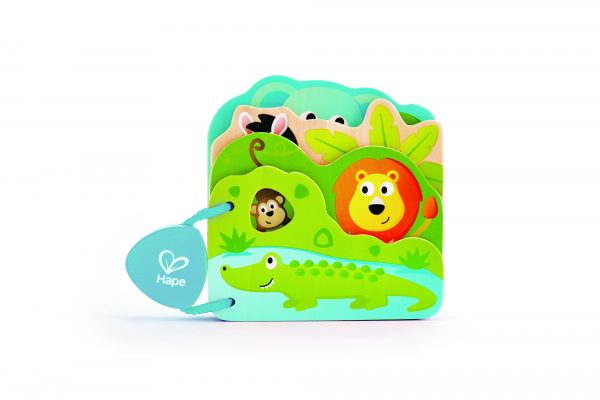 hape - boekje - houten boekje - wilde dieren - lezen - leeuw - cadeau - dn houten tol - de mouthoeve - boekel - speelgoed - houten speelgoed - dreumes - baby - lezen - E0047