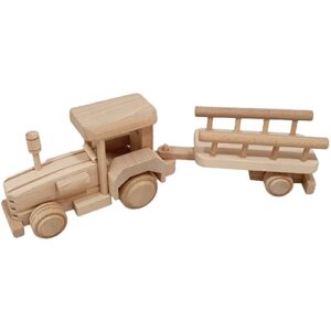 tractor - houten tractor - blank hout - speelgoed - houten speelgoed - kraamcadeau - kado - tractor met aanhanger - dn houten tol - de mouthoeve - boekel - speelgoedwinkel - tractor met aanhanger beukenhout - SL385
