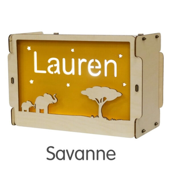 Het houtlokael - kleuren - thema lamp - speelgoed - kinderlamp - hout - nachtlamp - houten - shop - Savanne - thema