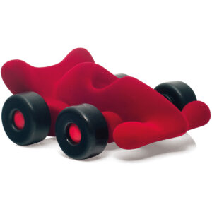 rubbabu - voertuig - baby speelgoed - rubber speelgoed - 100% natuurlijk - speelgoed - houten speelgoed - dn houten tol - de mouthoeve - boekel - shop stil speelgoed - racewagen - rood - speelgoed - zacht speelgoed