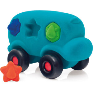 rubbabu - vormenbus groot - blauwe bus - zachte bus - zacht speelgoed - leerzaam speelgoed - kraamcadeau - rubbabu - auto - voertuig - speelgoed - houten speelgoed - dn houten tol - de mouthoeve - boekel - shop - winkel