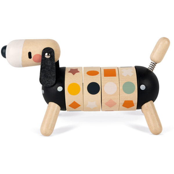 Janod Sweet Cocoon - Hond met Vormen en Kleuren - hond - houten hond - leerzame hond - speelgoed - houten speelgoed - educatief speelgoed - dn houten tol - de mouthoeve - boekel - speelgoedwinkel boekel - shop - winkel
