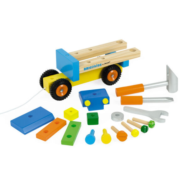 Janod Vrachtwagen Original - vrachtwagen - houten vrachtwagen - gereedschap vrachtwagen - speelgoed - houten speelgoed - educatief speelgoed - janod - dn houten tol - de mouthoeve - boekel - speelgoedwinkel boekel - shop - webshop
