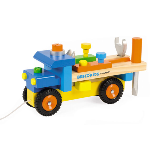 Janod Vrachtwagen Original - vrachtwagen - houten vrachtwagen - gereedschap vrachtwagen - speelgoed - houten speelgoed - educatief speelgoed - janod - dn houten tol - de mouthoeve - boekel - speelgoedwinkel boekel - shop - webshop