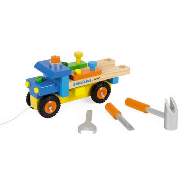 Janod Vrachtwagen Original - vrachtwagen - houten vrachtwagen - gereedschap vrachtwagen - speelgoed - houten speelgoed - educatief speelgoed - janod - dn houten tol - de mouthoeve - boekel - speelgoedwinkel boekel - shop - webshop