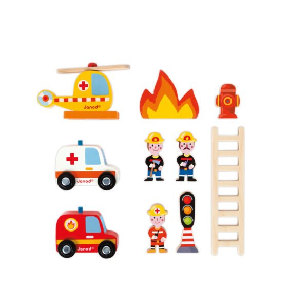 Janod Garage - Brandweerkazerne - janod - houten brandweerkazerne - brandweer - vuur - politie - ambulance - speelgoed - houten speelgoed - educatief speelgoed - dn houten tol - de mouthoeve - boekel -speelgoedwinkel boekel - shop