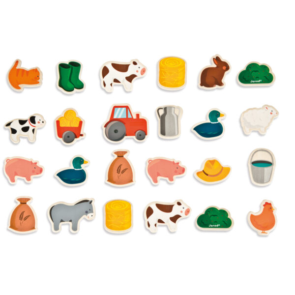 magneten - boerderij dieren - boerderij magneet dieren - educatief speelgoed - speelgoed - houten speelgoed - verjaardag cadeau kind - dn houten tol - de mouthoeve - boekel - janod - dieren - kip - koe -varken - tractor - eend - konijn - poes - ezel - hond