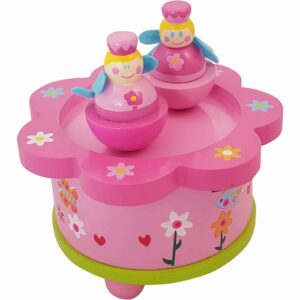 muziekdoosje - dansende prinses rond - bloem - roze - speelgoed - houten speelgoed - dn houten tol - de mouthoeve - boekel - playwood - prinses