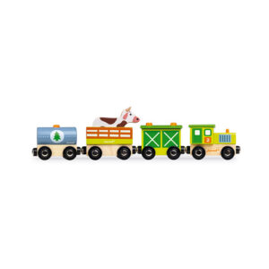 boerderij trein - houten trein - peuter - kleuter - speelgoed - hout - janod - koe - wagonnetjes - kraamcadeau - gender party - baby shower - baby - 118578 - dn houten tol - de mouthoeve - boekel - speelgoedwinkel - webshop - kinder trein