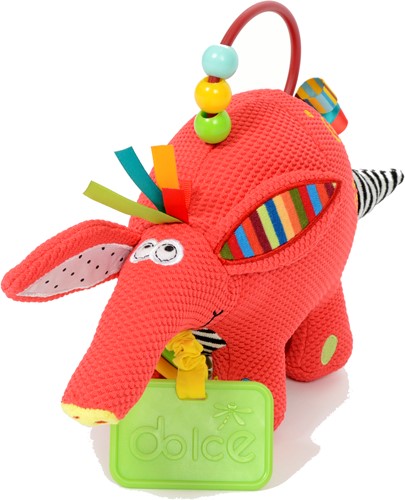 aardvarken- baby - knuffel - educatief - duurzaam - activiteitenknuffel - spiegeltje - baby aap - dreumes - toys - dolce - dn houten tol - de mouthoeve - boekel - houten speelgoed - speelgoedwinkel - webshop