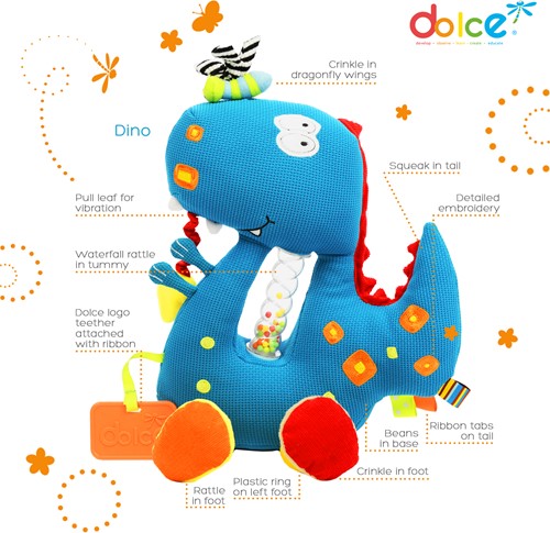dolce toys dino - verjaardag - kraamcadeautje - origineel - baby - knuffel - educatief - duurzaam - activiteitenknuffel - spiegeltje - baby aap - dreumes - toys - dolce - dn houten tol - de mouthoeve - boekel - houten speelgoed - speelgoedwinkel - webshop