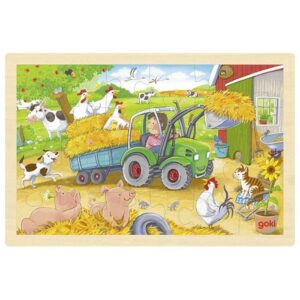 puzzel - houten puzzel - goki - vanaf 3 jaar - houten speelgoed - duurzaam - educatief - motoriek - T-Rex - dino - wood - boekel - dn houten tol - boekel - de mouthoeve - verjaardagscadeautje - puzzle - boerderij - tractor - boer - kippen - boeren dieren - koeien - small tractor - kleine tractor 57420