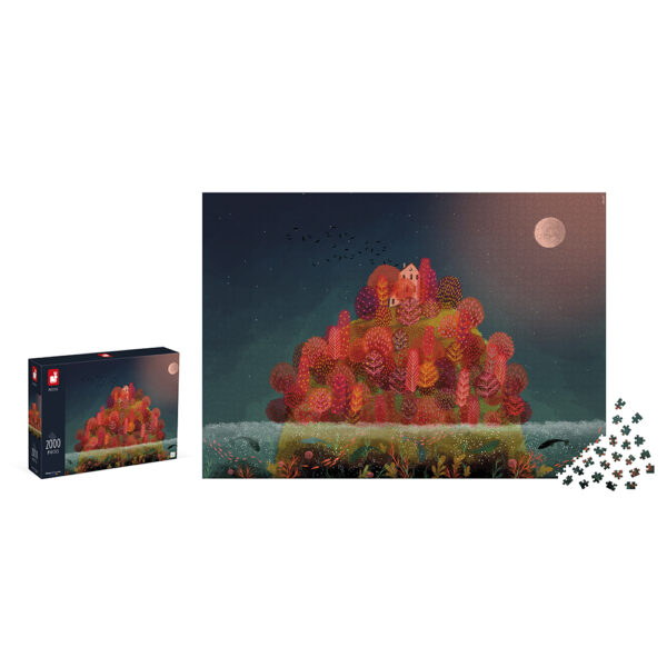 De rode herfstkleuren - Puzzel - 2000 stukjes - kidult puzzel - de blauwe nacht - janod - dn houten tol - duurzaam - educatief - de mouthoeve - boekel - speelgoedwinkel - webshop - vanaf 10 jaar - houten speelgoed