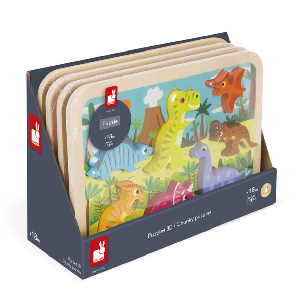 Janod Chunky Puzzel – Dinosaurus - puzzel - hout - duurzaam - educatief - leerzaam - fsc - recycle - peuter - dreumes - dn houten tol - motoriek - boekel - speelgoedwinkel - webshop - nieuw - spelen - kinderen - verantwoord - trendy - de mouthoeve - toyshop - woodentoys - webwinkel - eerlijk - kado - verjaardag