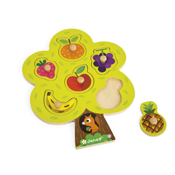 Janod Knoppuzzel – Fruitboom - puzzel - hout - duurzaam - educatief - leerzaam - fsc - recycle - peuter - dreumes - dn houten tol - motoriek - boekel - speelgoedwinkel - webshop - nieuw - spelen - kinderen - verantwoord - trendy - de mouthoeve - toyshop - woodentoys - webwinkel - eerlijk - kado - verjaardag