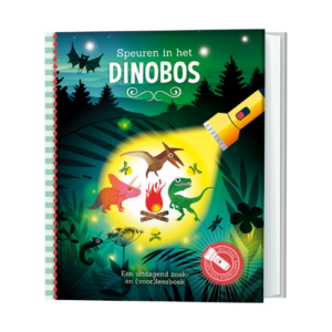 kinderboek - lantaarn - zaklamp boek - dinobos - dino - bos - zoeken - lezen - leesboek - educatief - cadeautje - kado - leerzaam - speurenboek - dn houten tol - speelgoedwinkel - webshop - online shoppen - vanaf 3 jaar - de mouthoeve - boekel - webshop