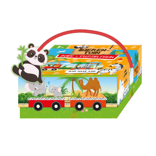puzzeltrein Dierentuin - panda - olifant - giraffe - doos - cadeau box - kinderboek - lantaarn - bosdieren - kijk en voel - boerderijdieren - dino - bos - zoeken - lezen - leesboek - educatief - cadeautje - kado - leerzaam - speurenboek - dn houten tol - speelgoedwinkel - webshop - online shoppen - vanaf 3 jaar - de mouthoeve - boekel - webshop