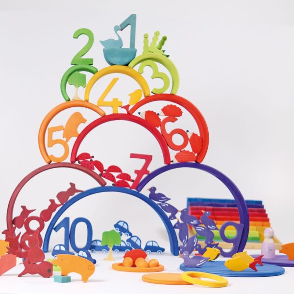 grimm's - stapeltoren - neon - kleuren - vanaf 1 jaar - verjaardag - open end play - open eind speelgoed - houten speelgoed - verantwoord - eerlijk - handgemaakt - lindehout - nieuw - kinderopvang - koop lokaal - speelplezier - recyclebaar - baby - dreumes - peuter - kleuter - dn houten tol - Gemert - duurzaam - educatief - wooden toys - eerlijk - trendy - open ended learning - natural - kleurrijk - bso - vrijeschool - pedagogisch - motoriek - antroposofisch - stapelaar - fsc - montessori - regenboorkleuren - Large Rainbow - Counting Rainbow - grote regenboog - stapelen - 10707 - fantasie - originele