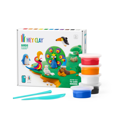 hey clay - vogels - pauw - pinguïn - kleien - app - kleurrijk - knutselen - kinderklei - foam - speelgoedwinkel - dn houten tol - gemert - kinderen - trendy - verantwoord - webshop - koop online - koop ook online lokaal - duurzaam - educatief - motoriek - speelgoed