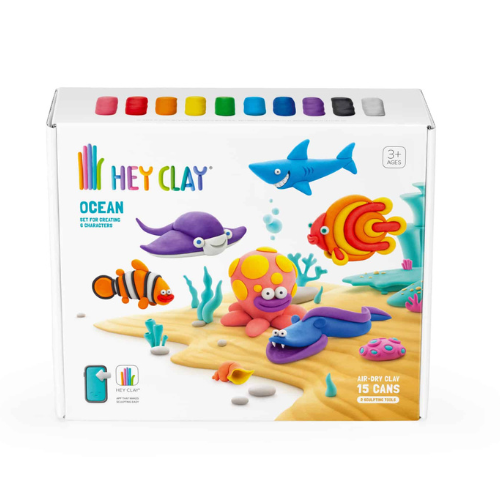 hey clay - vissen - nemo - walvis - haai - HeyClay – Ocean – 15 cans - kleien - app - kleurrijk - knutselen - kinderklei - foam - speelgoedwinkel - dn houten tol - gemert - kinderen - trendy - verantwoord - webshop - koop online - koop ook online lokaal - duurzaam - educatief - motoriek - speelgoed