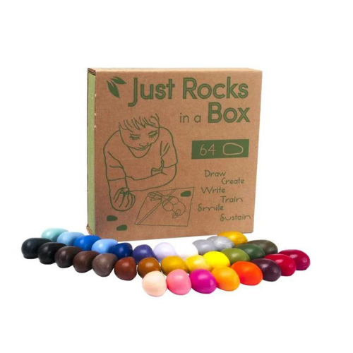Crayon Rocks Just Rocks in a box - 2 x 32 kleuren - 64 krijtjes in een kraft doos - 64 krijtjes in een kraft doos - scholen - therapieën - kinderopvang - ergotherapie - soja - waskrijtjes - cryon rocks - pedagogisch - duurzaam - niet giftig - motoriek - veilig - ecologisch - natuurlijke basis -dn houten tol - gemert - speelgoedwinkel - webshop - online - koop lokaal - veilig kleuren - peuter - kleuter - dreumes