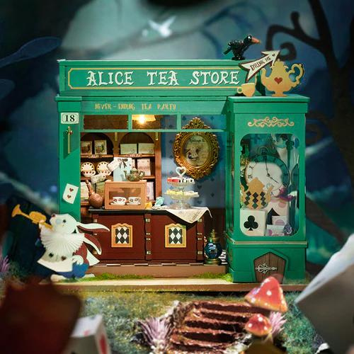 Robotime Alice's Tea Store - thee winkel - bouwpakket - volwassenen - duurzaam - educatief - dn houten tol - gemert - speelgoedwinkel - houten speelgoed - houten bouwpakketen - koop lokaal ook online - winkel - store - robotime
