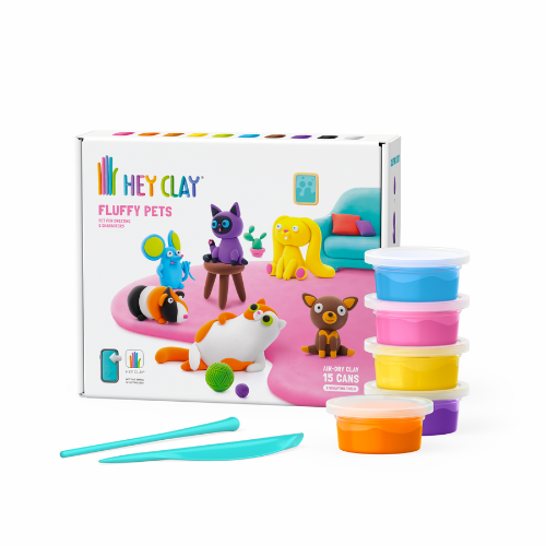 HeyClay – Fluffy Pets 15 cans - 15 potjes - huisdieren - kleien - app - kleurrijk - knutselen - kinderklei - foam - speelgoedwinkel - dn houten tol - gemert - kinderen - trendy - verantwoord - webshop - koop online - koop ook online lokaal - duurzaam - educatief - motoriek - speelgoed