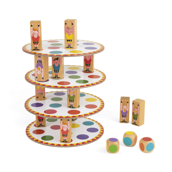 spellen - dobbelspel - behendigheid - acrobaten toren - motoriek - janod - spel - kinderen - vanaf 4 jaar - verjaardag - duurzaam - educatief - ganzen - kleuren - gemert - dn houten tol - speelgoedwinkel - webshop - online shoppen - scholen - kinderopvang