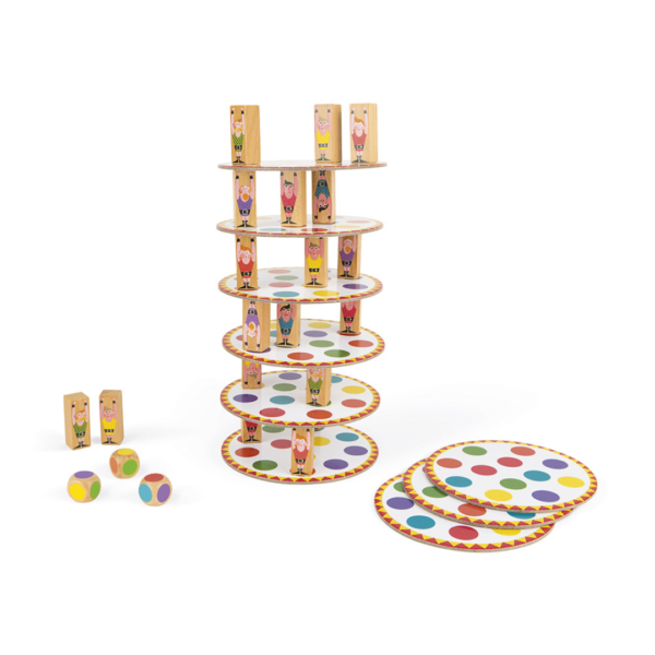 spellen - dobbelspel - behendigheid - acrobaten toren - motoriek - janod - spel - kinderen - vanaf 4 jaar - verjaardag - duurzaam - educatief - ganzen - kleuren - gemert - dn houten tol - speelgoedwinkel - webshop - online shoppen - scholen - kinderopvang